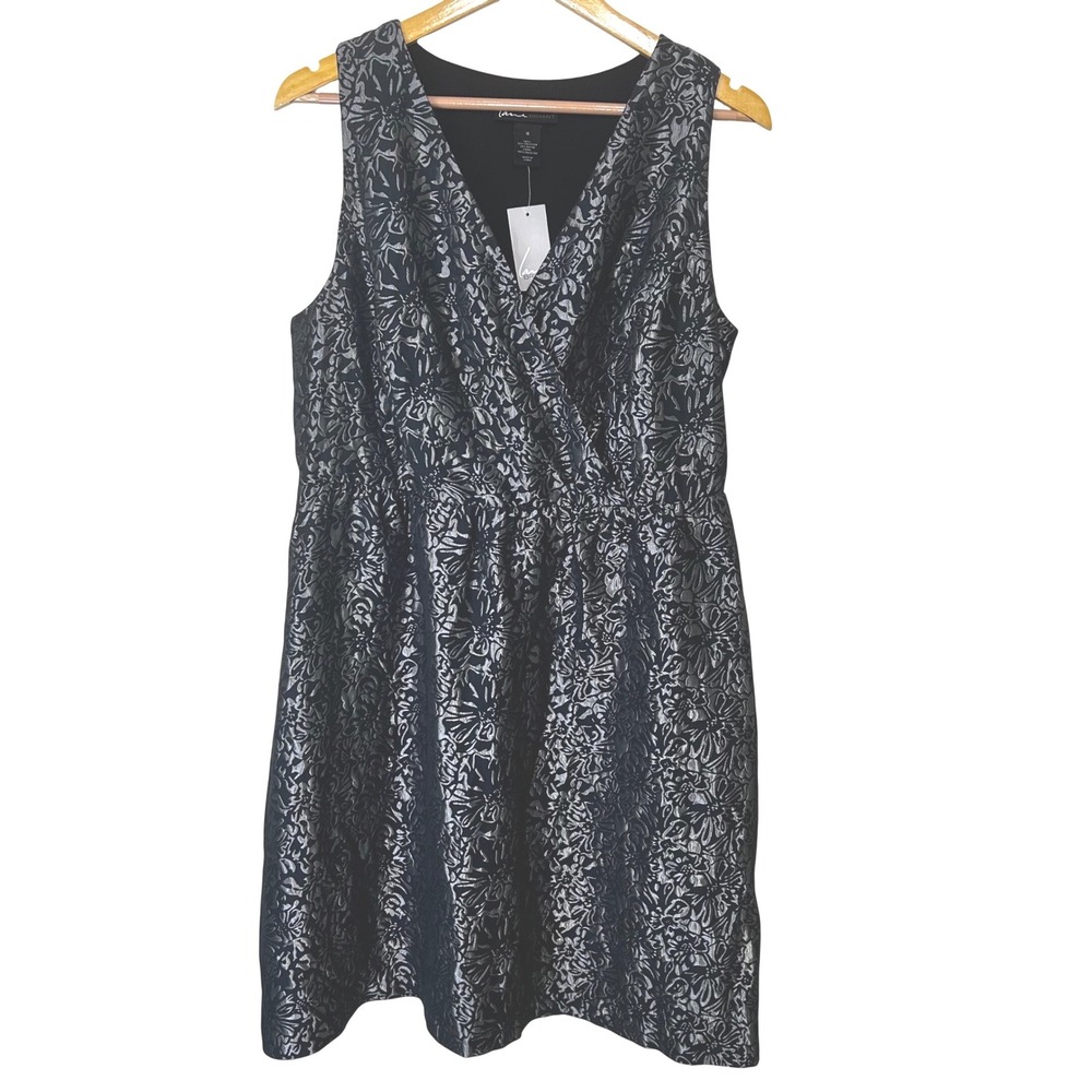 NWT Lane Bryant Women's 16 Silver Black Metallic Floral Brocade Cocktail Dress